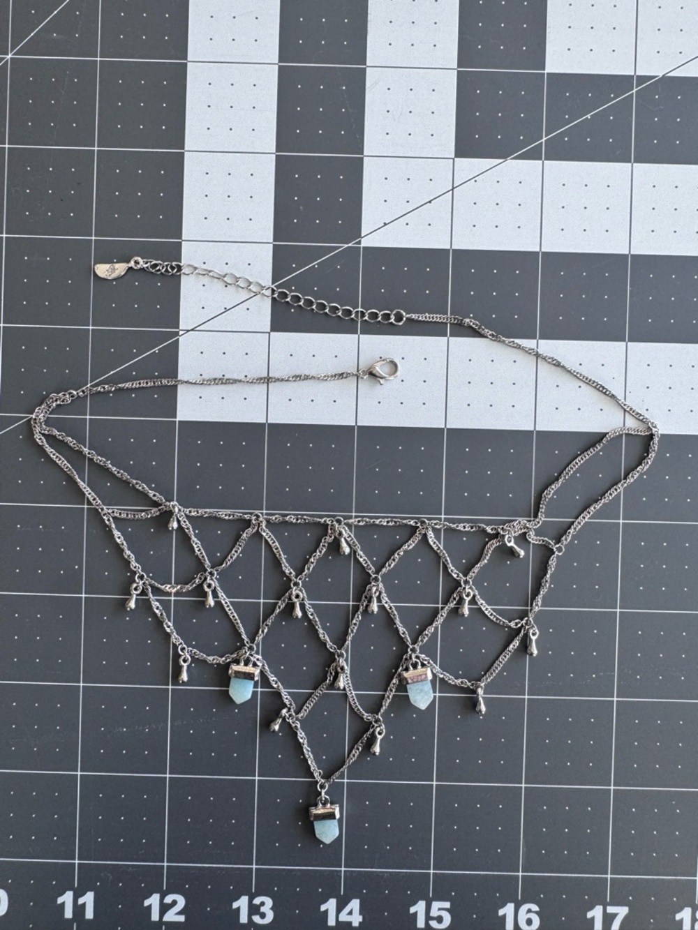 Vintage Free People Y2K Silver Chain Body Necklace with Aqua Crystal Pendants - Picture 8 of 8